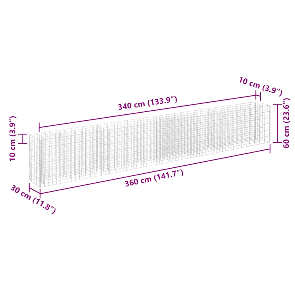 gabion-højbed 360x30x60 cm galvaniseret stål