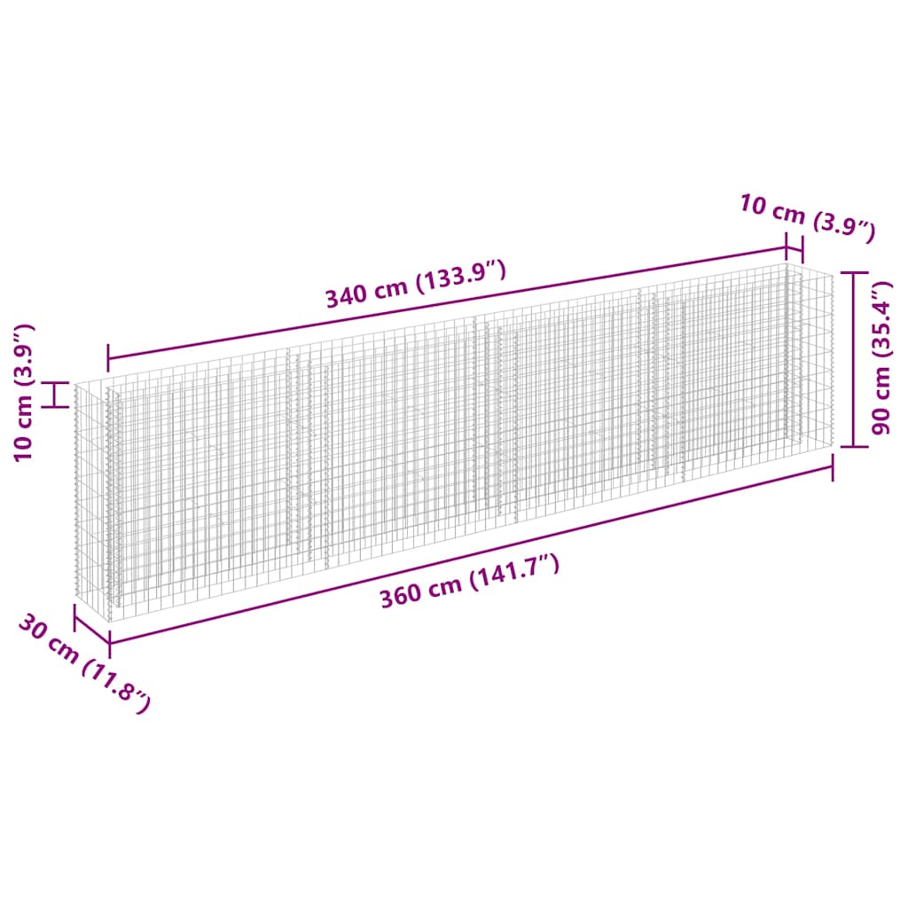 gabion-højbed 360x30x90 cm galvaniseret stål