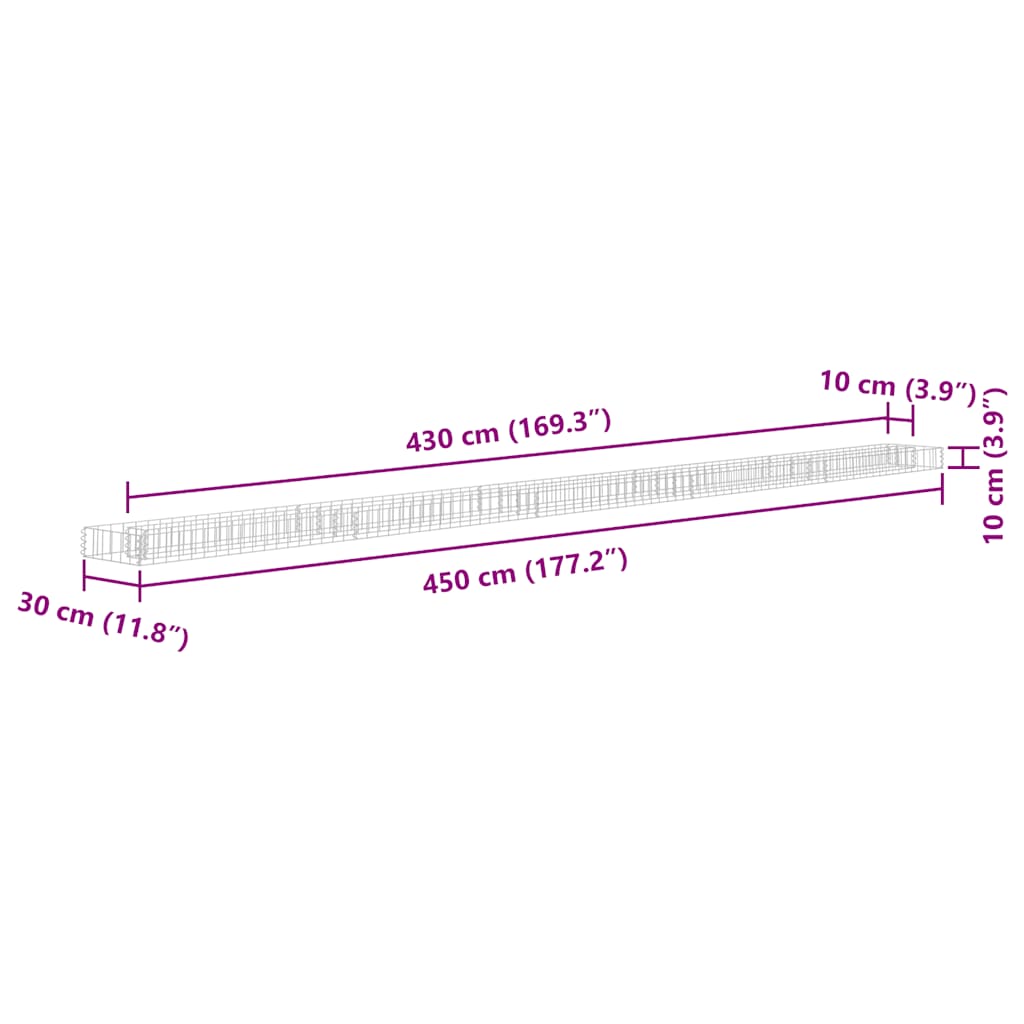 gabion-højbed 450x30x10 cm galvaniseret stål