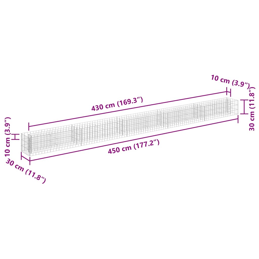 gabion-højbed 450x30x30 cm galvaniseret stål