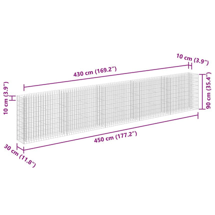 gabion-højbed 450x30x90 cm galvaniseret stål