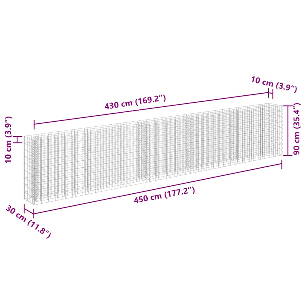 gabion-højbed 450x30x90 cm galvaniseret stål