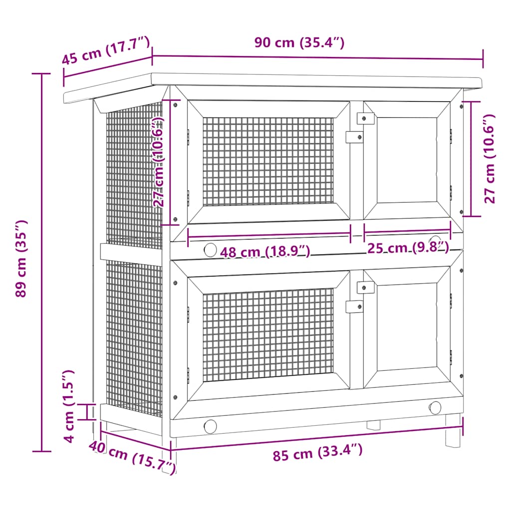 udendørs kaninbur 4 døre træ brun