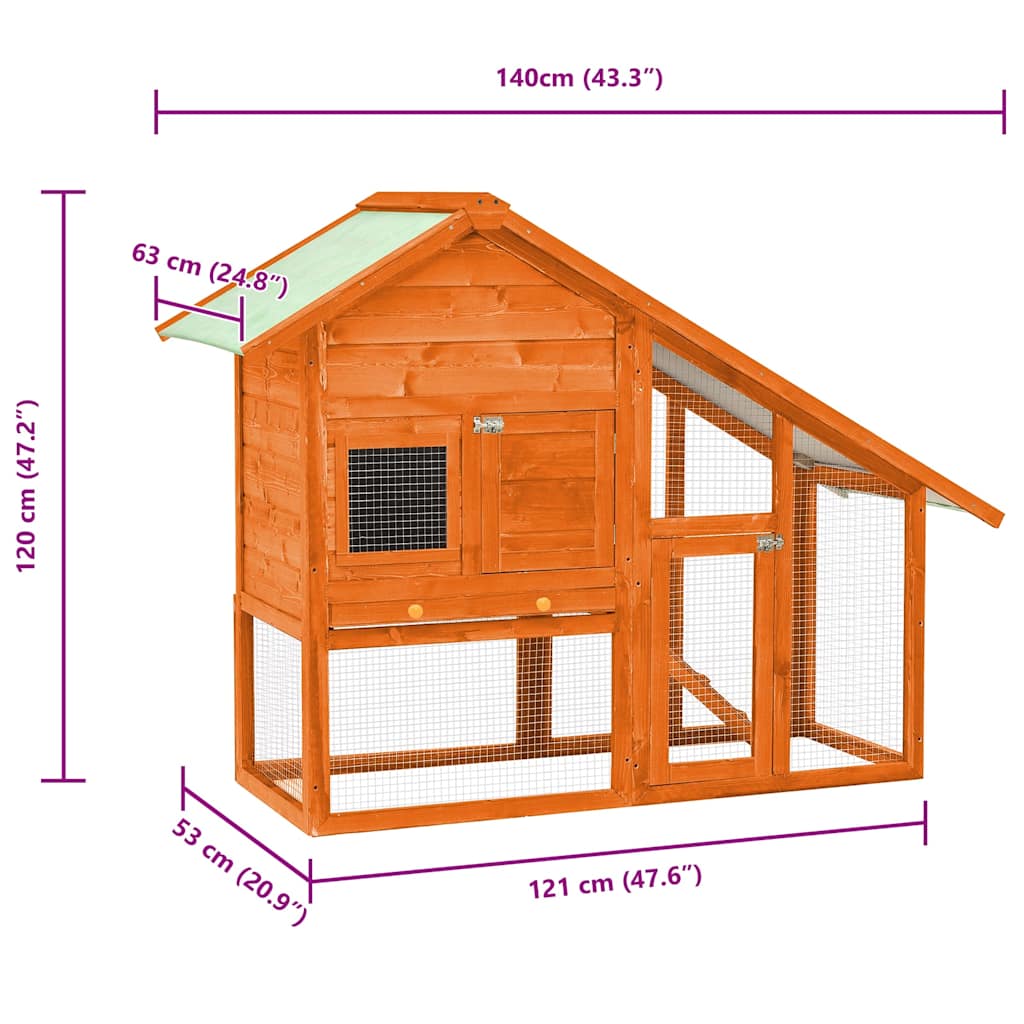 kaninbur 140x63x120 cm massivt fyrretræ