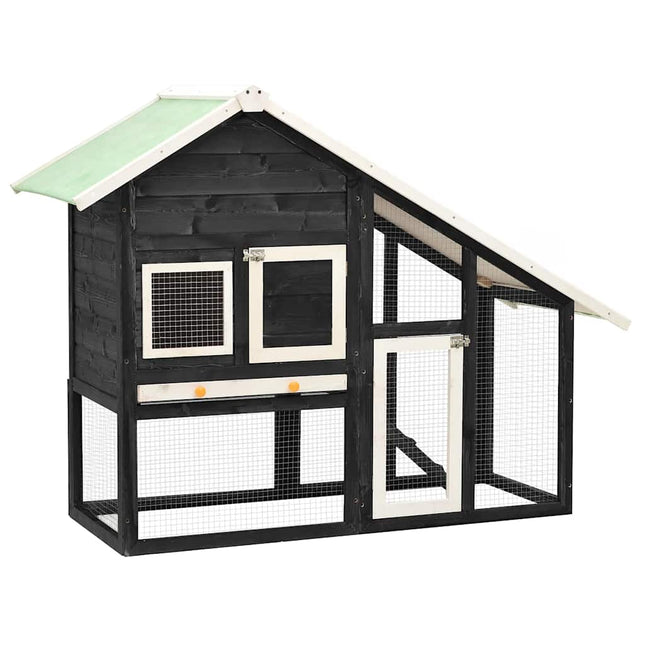 kaninbur 140x63x120 cm massivt fyrretræ grå og hvid