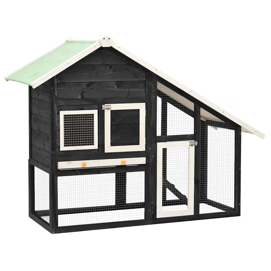 kaninbur 140x63x120 cm massivt fyrretræ grå og hvid