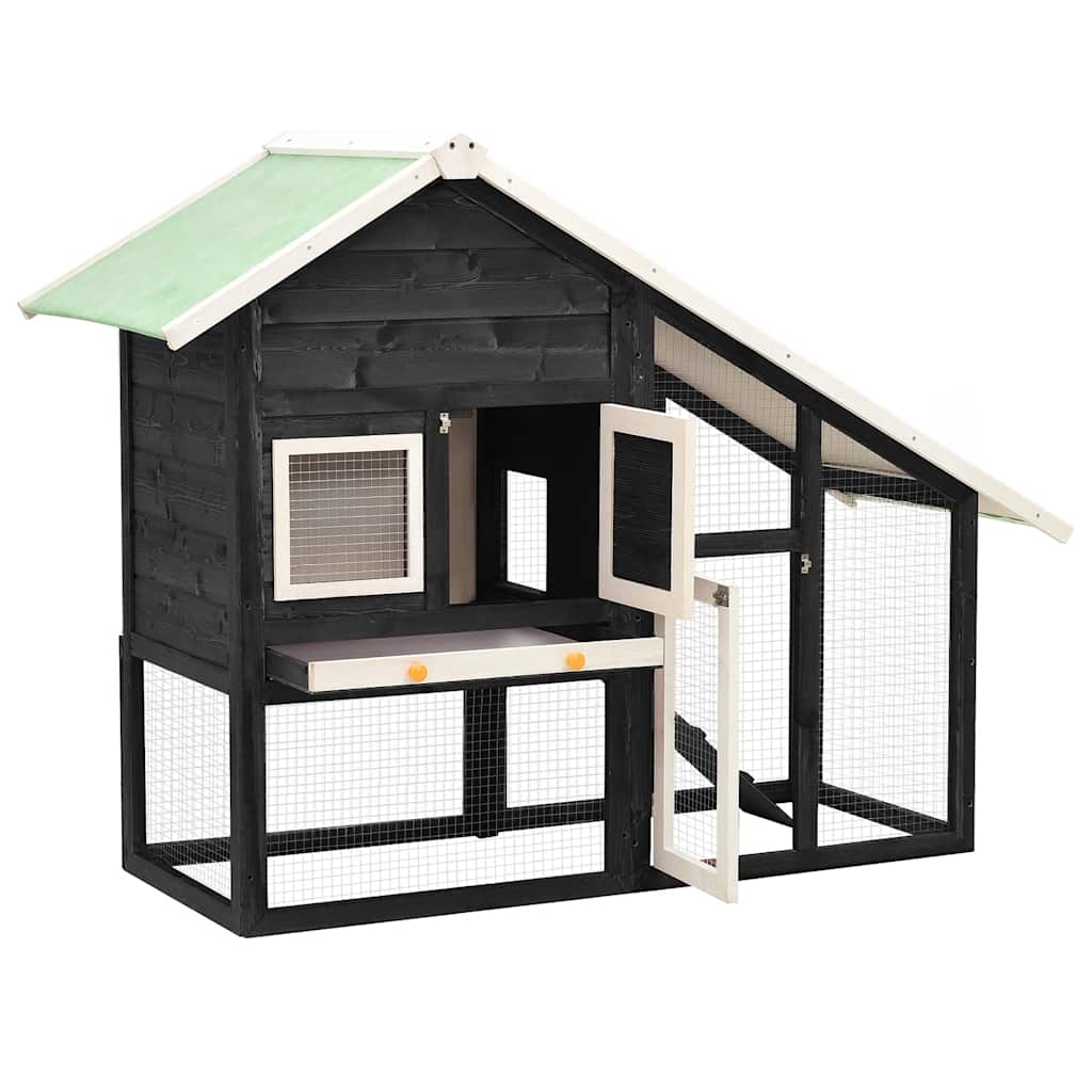 kaninbur 140x63x120 cm massivt fyrretræ grå og hvid