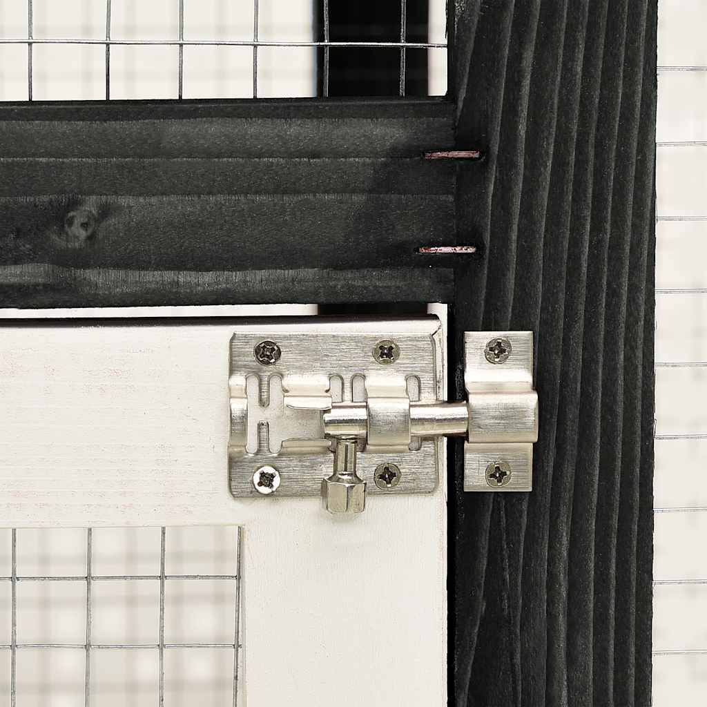 kaninbur 140x63x120 cm massivt fyrretræ grå og hvid