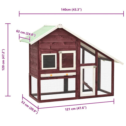 kaninbur 140x63x120 cm massivt fyrretræ mokka og hvid