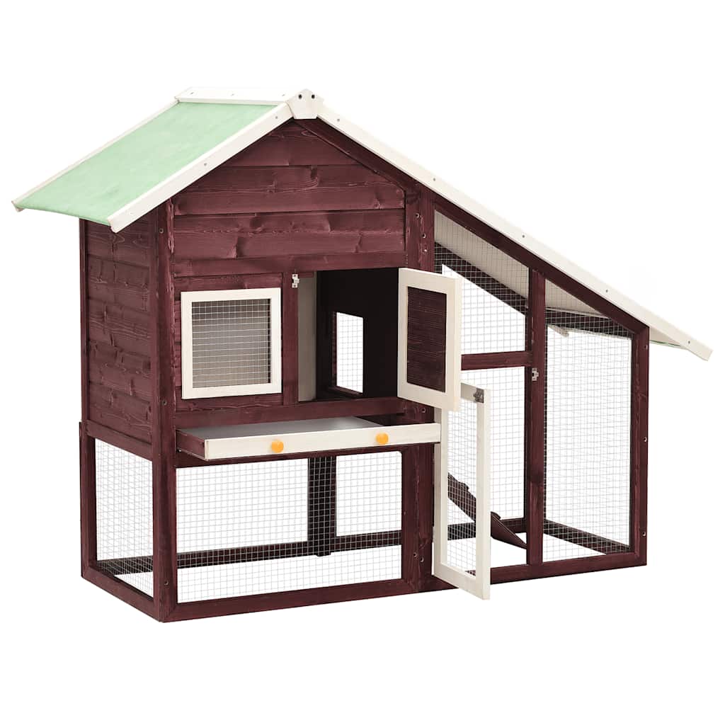 kaninbur 140x63x120 cm massivt fyrretræ mokka og hvid