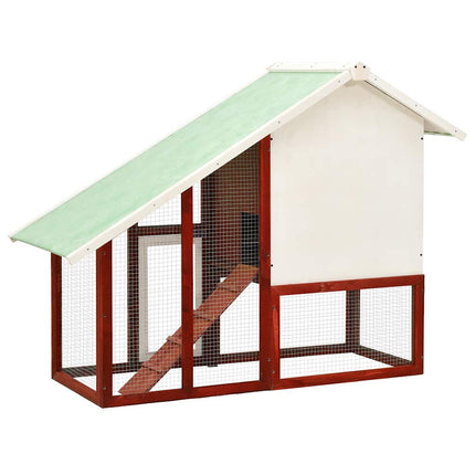 kaninbur 140x63x120 cm massivt fyrretræ rød og hvid