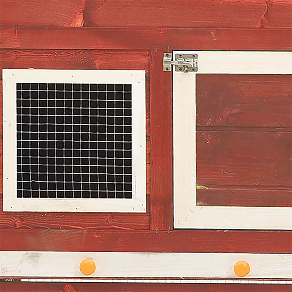 kaninbur 140x63x120 cm massivt fyrretræ rød og hvid