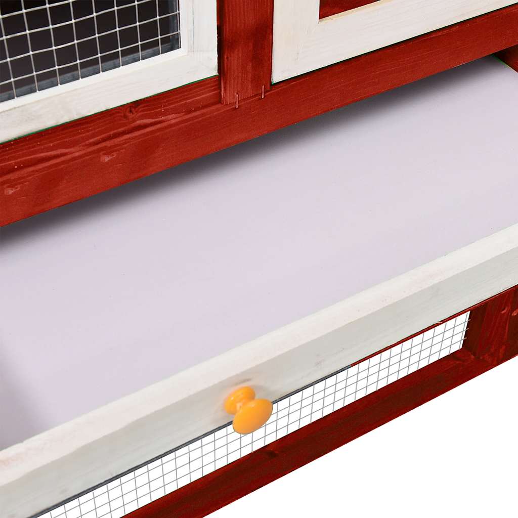 kaninbur 140x63x120 cm massivt fyrretræ rød og hvid