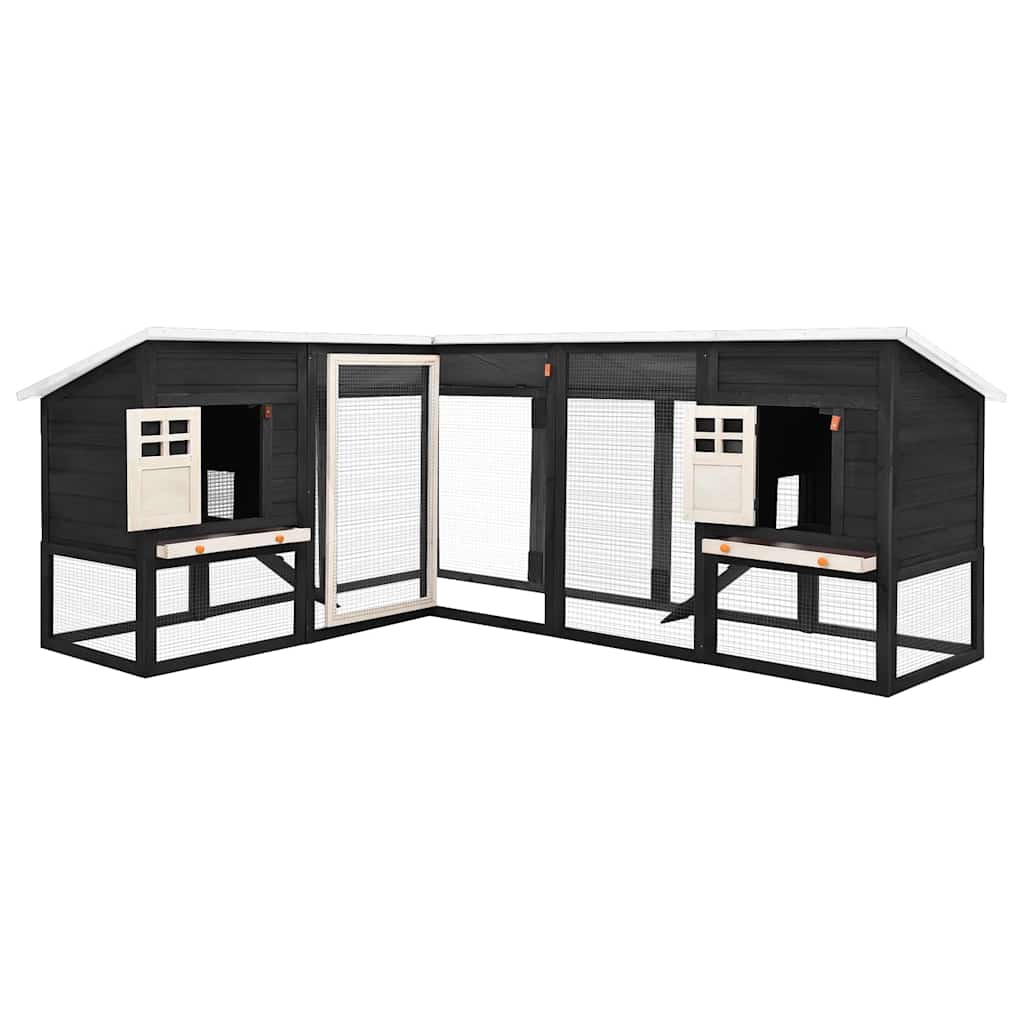 udendørs kaninbur med løbegård massivt fyrretræ grå og hvid