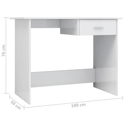 skrivebord 100x50x76 cm konstrueret træ hvid højglans