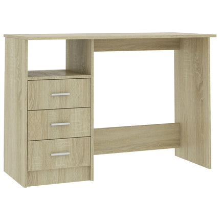 skrivebord med skuffer 110x50x76 cm spånplade sonoma-eg