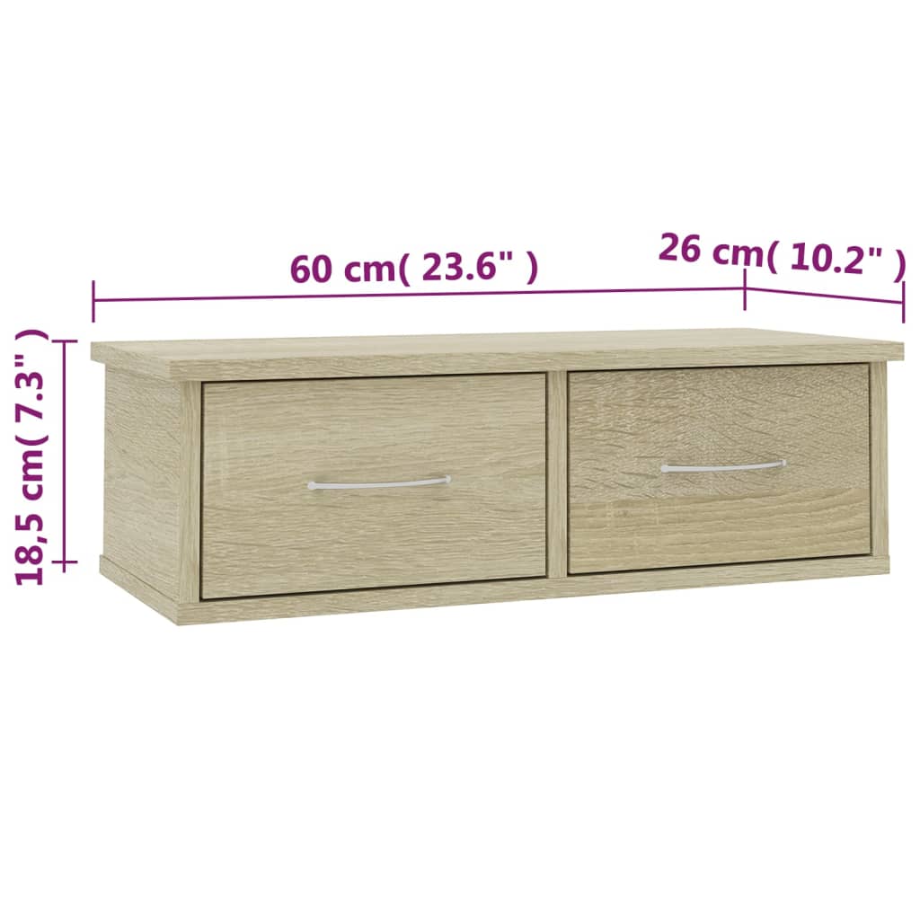 væghængt skuffe 60x26x18,5 cm konstrueret træ sonoma-eg