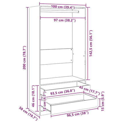 klædeskab 100x50x200 cm konstrueret træ hvid