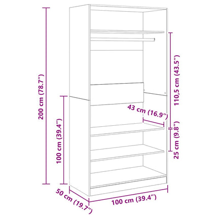 klædeskab 100x50x200 cm konstrueret træ betongrå