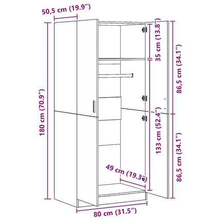klædeskab 80x52x180 cm konstrueret træ hvid