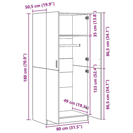 klædeskab 80x52x180 cm konstrueret træ sort