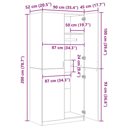 klædeskab 90x52x200 cm konstrueret træ sonoma-eg