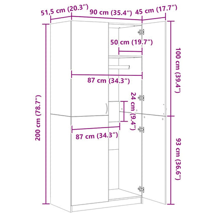 klædeskab 90x52x200 cm konstrueret træ betongrå