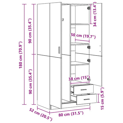 klædeskab 80x52x180 cm konstrueret træ betongrå
