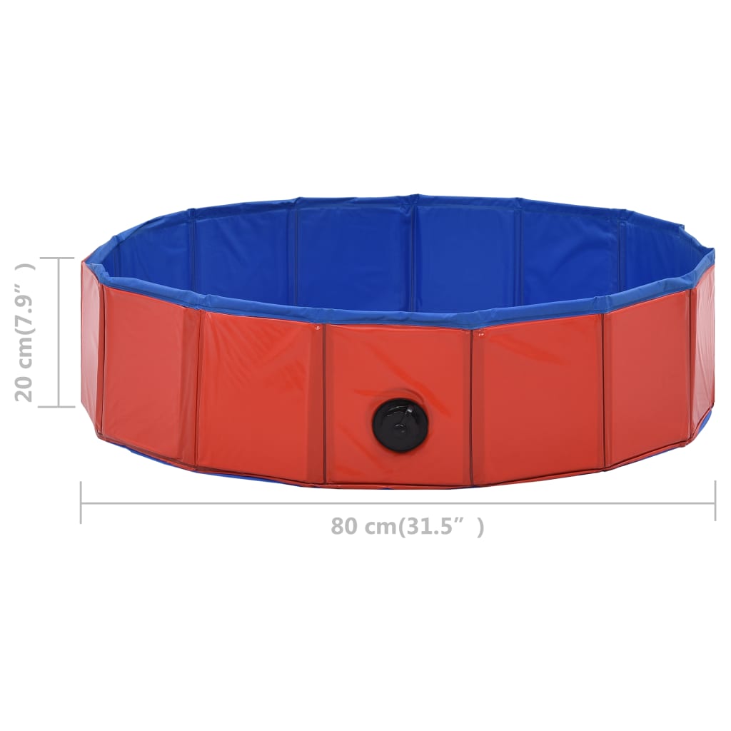 foldbart hundebassin 80 x 20 cm PVC rød