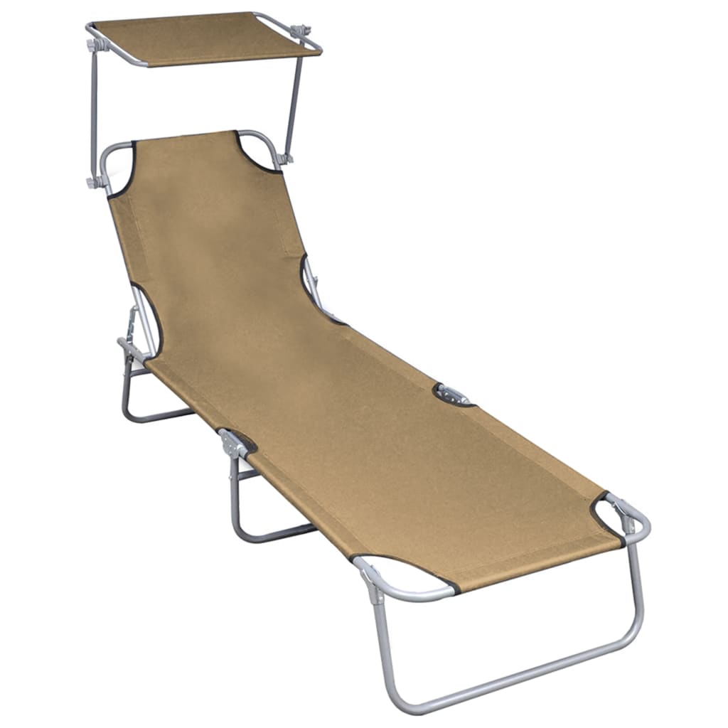 Foldbar liggestol med baldakin - aluminium, gråbrun