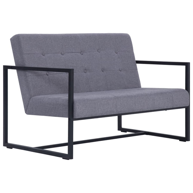 2-personers sofa med armlæn stål og stof lysegrå