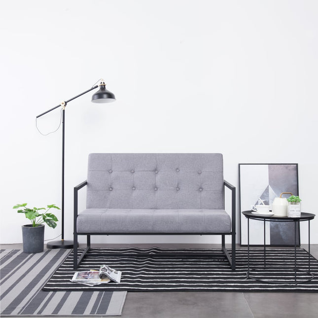 2-personers sofa med armlæn stål og stof lysegrå