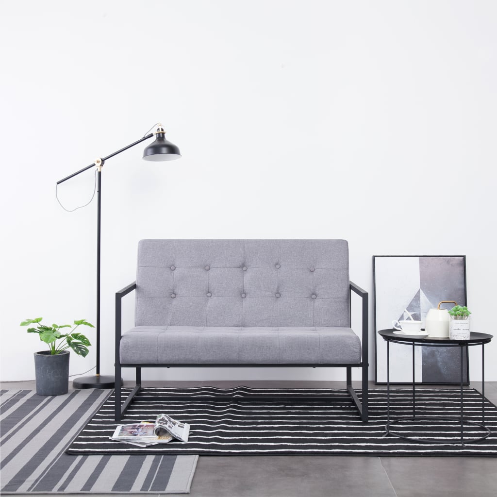 2-personers sofa med armlæn - stål og stof, lysegrå