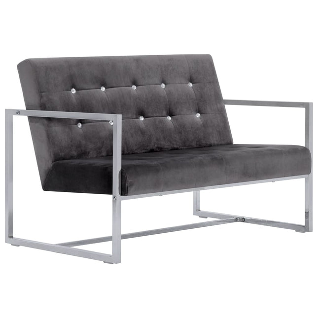 2-personers sofa med armlæn krom og velour mørkegrå