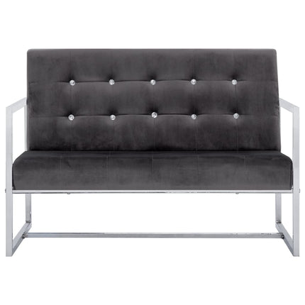 2-personers sofa med armlæn krom og velour mørkegrå