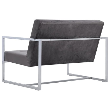 2-personers sofa med armlæn krom og velour mørkegrå