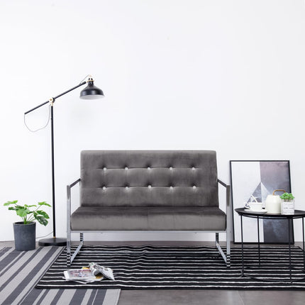 2-personers sofa med armlæn krom og velour mørkegrå