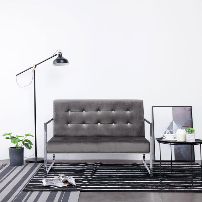 2-personers sofa med armlæn krom og velour mørkegrå