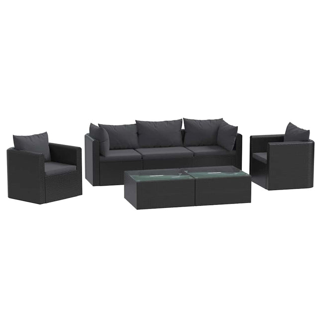 haveloungesæt 7 dele med hynder polyrattan sort