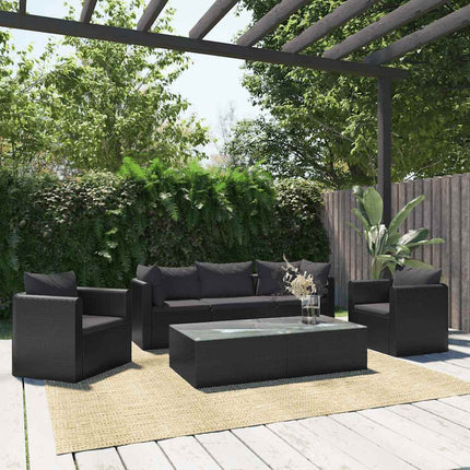 haveloungesæt 7 dele med hynder polyrattan sort