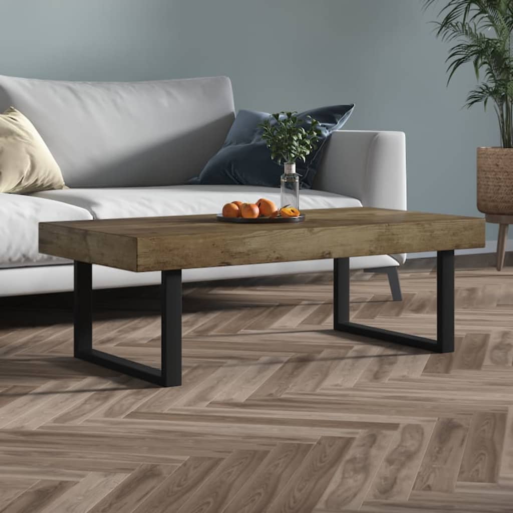 sofabord 120x60x40 cm MDF og jern mørkebrun og sort
