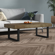 sofabord 120x60x40 cm MDF og jern mørkebrun og sort