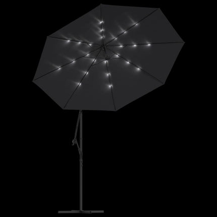 hængeparasol m. LED-lys og stålstang 300 cm sort
