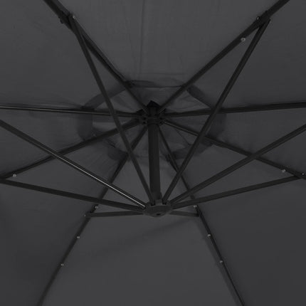 hængeparasol m. LED-lys og stålstang 300 cm sort