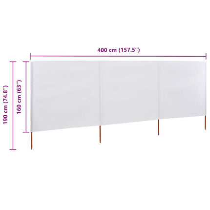 3-panels læsejl 400x160 cm stof sandhvid