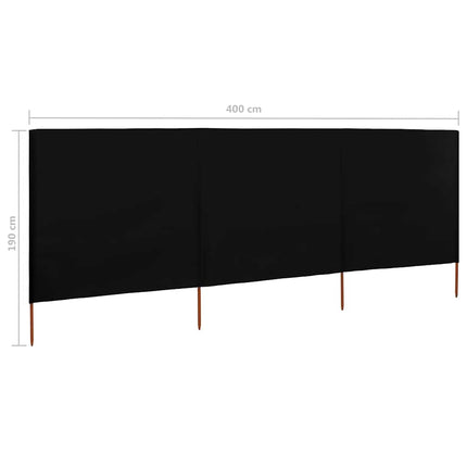 3-panels læsejl 400x160 cm stof sort