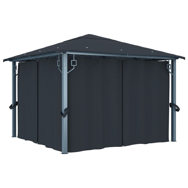 havepavillon med gardin 300x300 cm aluminium antracitgrå