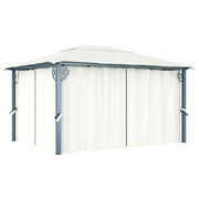 havepavillon med gardin 400x300 cm aluminium cremefarvet
