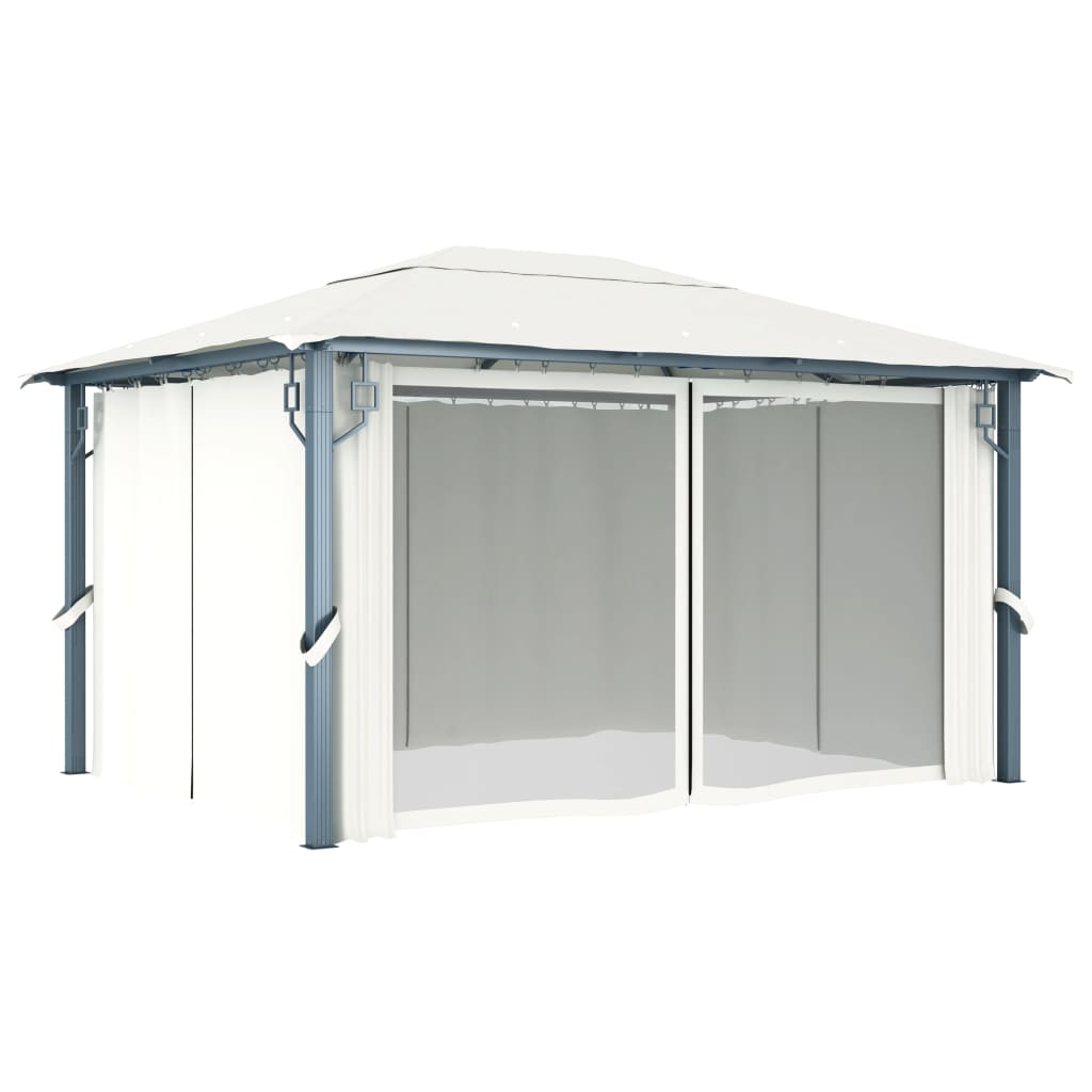 havepavillon med gardin 400x300 cm aluminium cremefarvet