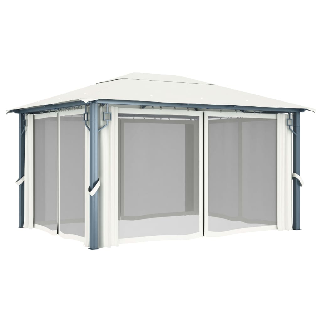havepavillon med gardin 400x300 cm aluminium cremefarvet